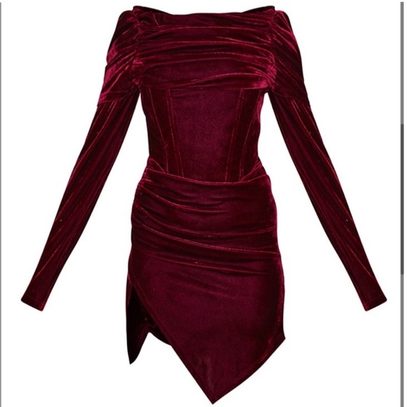 Velvet Maroon PrettyLittleThing mini dress. 6P - Picture 4 of 5